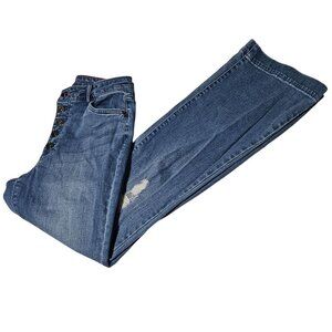 Peace Love World Jeans Womens Size 28 Button Fly Flare Leg Medium Wash Denim